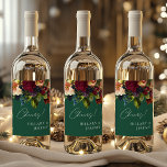 Cheers! Moody Floral Wedding Emerald Wine Label<br><div class="desc">Moody Burgundy Floral Wedding Collection, a captivating fusion of deep, rich hues. With options in navy blue, emerald, and gothic black variations, this collection is a perfect match for any jewel-toned wedding theme. From enchanting invitations to coordinated stationery, our designs capture the essence of romance and drama. Elevate your wedding...</div>