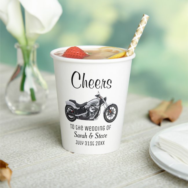 Cheers Motorcycle Wedding Date Thank You Cool Paper Cups