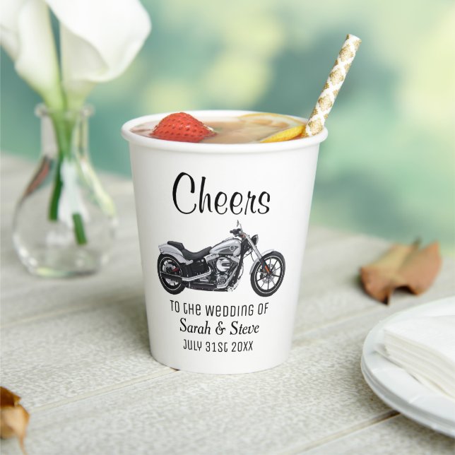 Cheers Motorcycle Wedding Date Thank You Cool Paper Cups (Insitu)