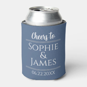 Cheers Mr & Mrs Dusty Blue Wedding Favor Can Cooler