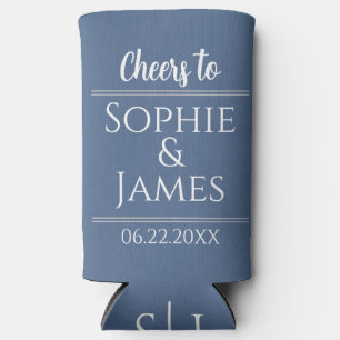 Cheers Mr & Mrs Dusty Blue Wedding Favor Seltzer Can Cooler
