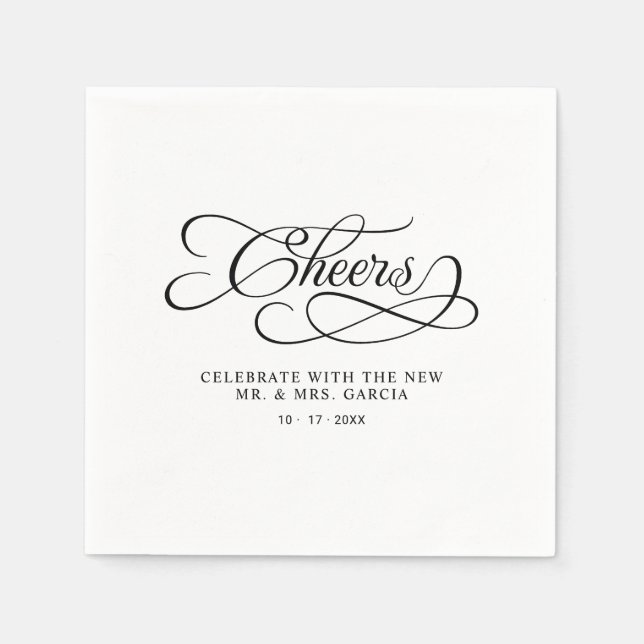 Cheers Mr & Mrs Elegant Wedding Calligraphy Black  Napkins (Front)