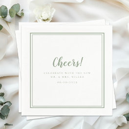 Cheers Mr Mrs Minimalist Wedding Modern Sage Green Napkins