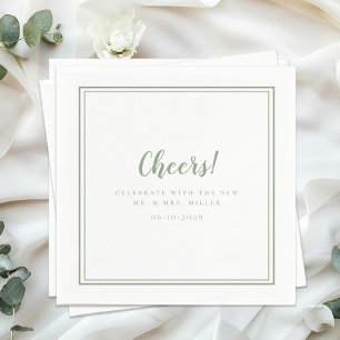 Cheers Mr Mrs Minimalist Wedding Modern Sage Green Napkins