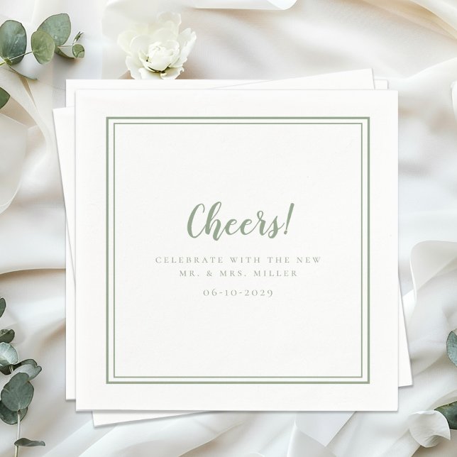 Cheers Mr Mrs Minimalist Wedding Modern Sage Green Napkins (Cheers Mr Mrs Minimalist Wedding Modern Sage Green Napkins)