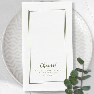 Cheers Mr & Mrs Olive Green Modern Wedding Dinner Paper Guest Towels