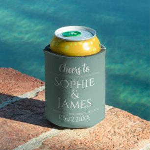 Cheers Mr Mrs Sage Green Wedding Favor Can Cooler
