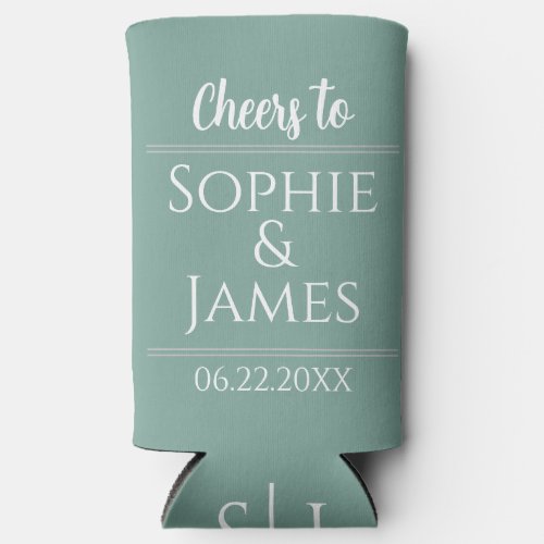 Cheers Mr  Mrs Sage Green Wedding Favor Seltzer Can Cooler