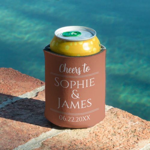 Cheers Mr Mrs Terracotta Wedding Favor Can Cooler