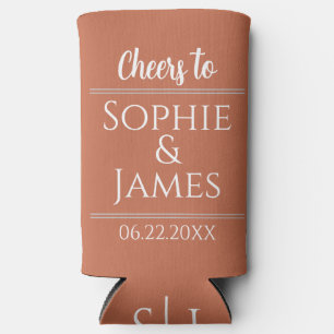 Cheers Mr & Mrs Terracotta Wedding Favor Seltzer Can Cooler