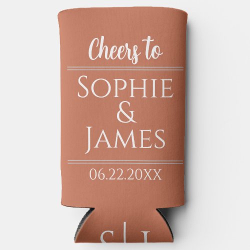 Cheers Mr  Mrs Terracotta Wedding Favor Seltzer Can Cooler