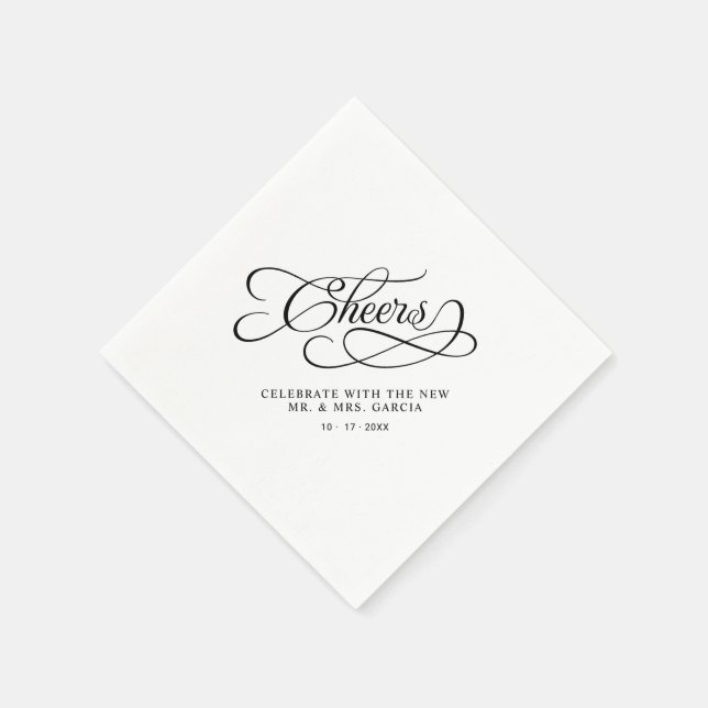Cheers Mr & Mrs Wedding Calligraphy Black & White Napkins (Corner)