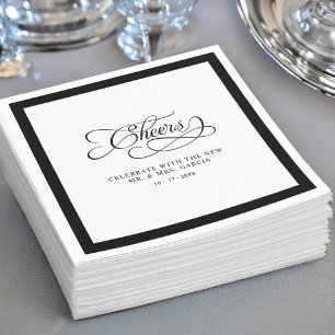 Cheers Mr & Mrs Wedding Calligraphy Border Black  Napkins