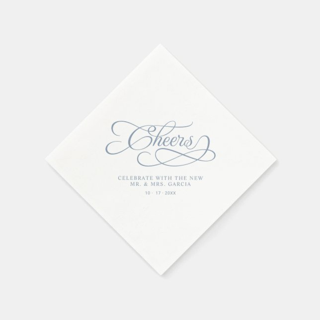 Cheers Mr & Mrs Wedding Calligraphy Dusty Blue Napkins (Corner)