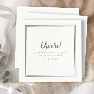 Cheers Mr Mrs Wedding Modern Rustic Olive Green Napkins