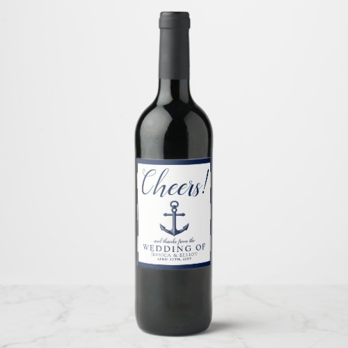 Cheers Nautical Anchor Wedding Customized Wine Label