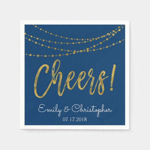 Cheers Navy Blue and Gold Foil String Lights Napkins