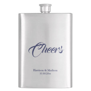 Cheers navy blue custom wedding gift favors flask