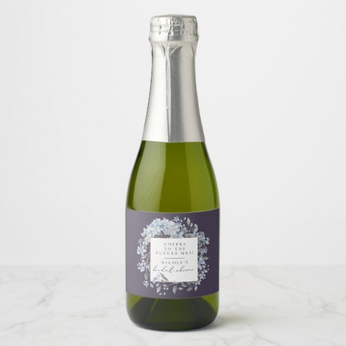 Cheers Navy Blue Hydrangeas Bridal Shower Sparkling Wine Label