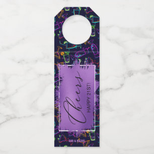CHEERS Neon Cocktails 21st Birthday Bottle Hanger Tag