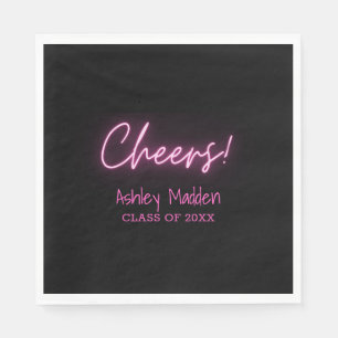 Cheers! Neon Pink Modern Graduation Party Napkins