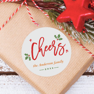 Cheers New Year Modern Simple Calligraphy Script Classic Round Sticker