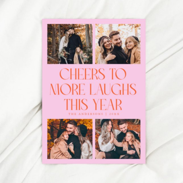 CHEERS New Year Orange Pink Multi Photo Holiday Card (Creator Uploaded)