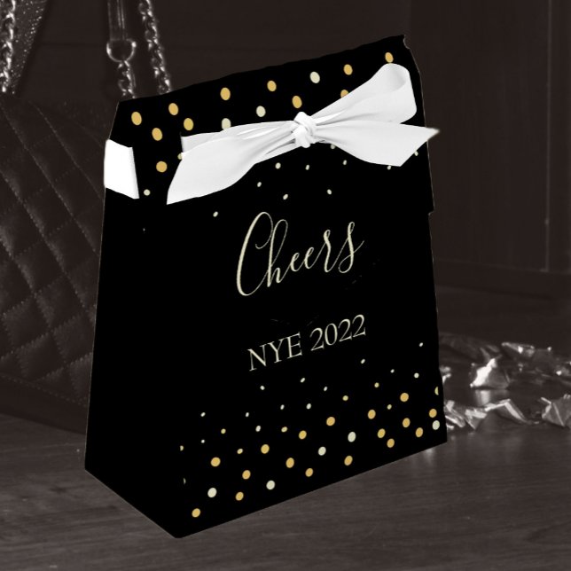 Cheers New Years Eve Gold Glitter Favor Boxes (Creator Uploaded)