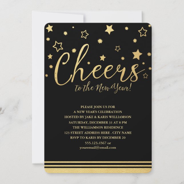 Cheers New Year's Eve Party Invitation / Black (Front)