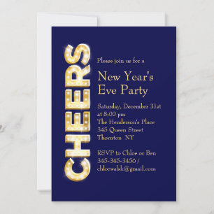 Cheers New Year's Eve Party Invitation in Navy