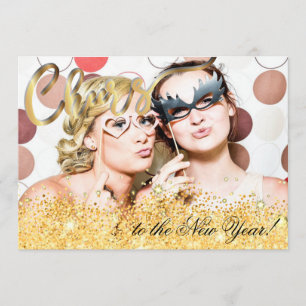 Cheers New Year's Party Glitter Photo Invite
