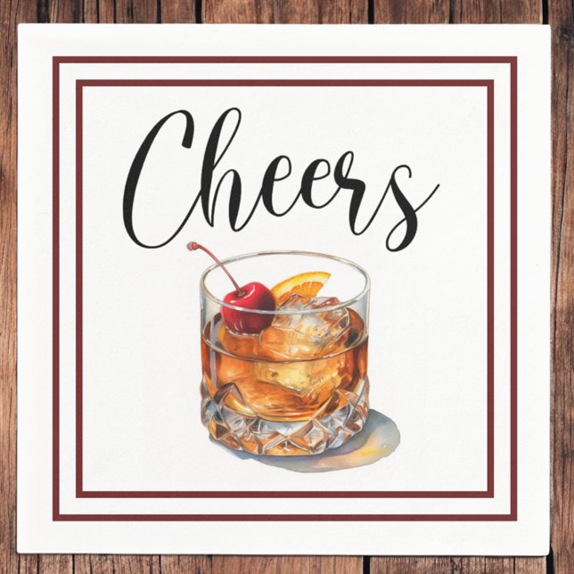 Cheers Old Fashioned Script Border Napkins (Creator Uploaded)