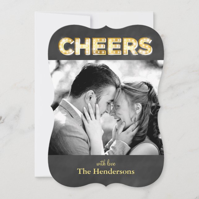 Cheers on Chalkboard Holiday Photo Card (Front)