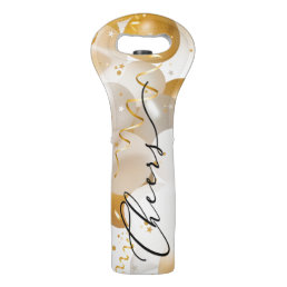 CHEERS on Gold and White Balloons Streamers Wine Bag