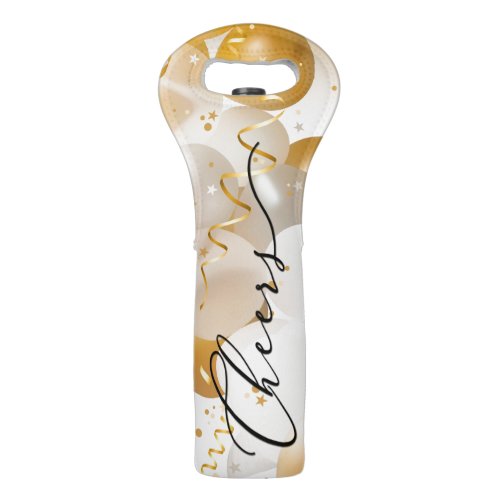 CHEERS on Gold and White Balloons Streamers Wine Bag