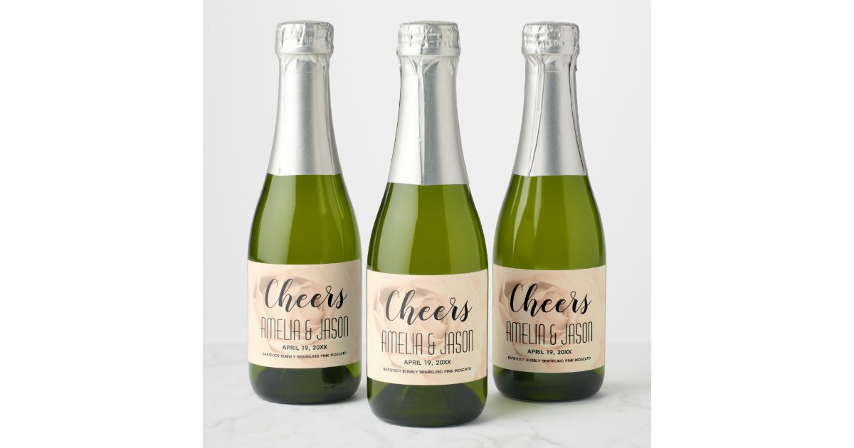 Cheers On Sepia Tone Blooming Rose Blossom Wedding Champagne Label Zazzle Com
