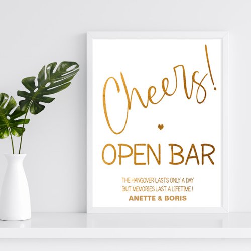 Cheers Open bar wedding sign 8x10 poster