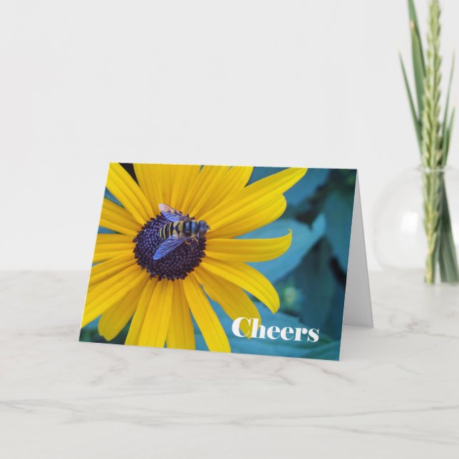 Cheers or Thanks with Honey Bee on Flower Card (Front)