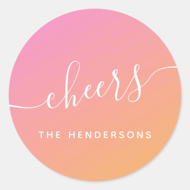 Cheers Orange Pink Christmas Classic Round Sticker (Front)