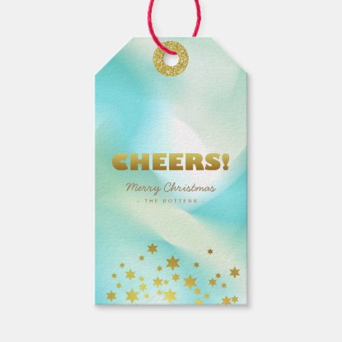 Cheers  Pastel Green Gradient  Gold  Gift Tags