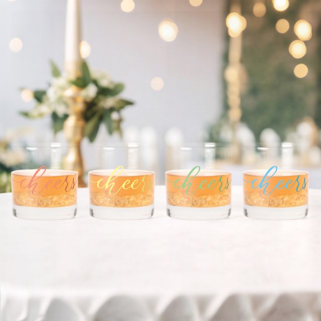 CHEERS!  - Pastel Rainbow Fun Typography with Name Whiskey Glass (Insitu (Wedding))