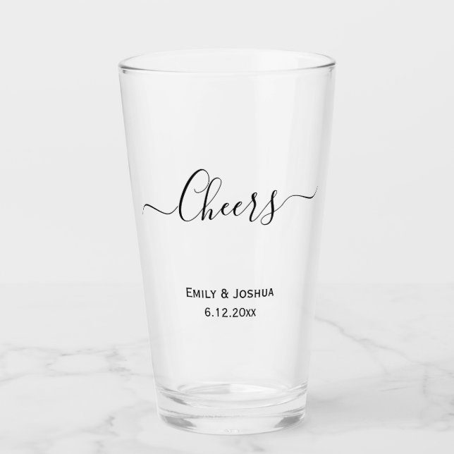 Cheers | Personalized Bride Groom Name Wedding Glass (Front)