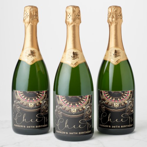 Cheers Personalized Game Night Party Black Gold Sparkling Wine Label