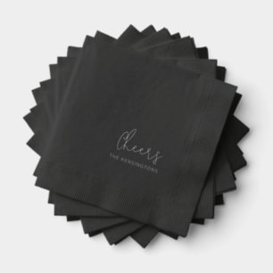 Cheers Personalized Name Script Black Wedding Foil Napkins