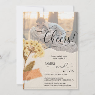 Cheers! Personalized Photo Rustic Wedding Invitation