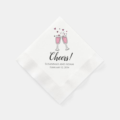 Cheers Personalized Wedding Napkins with Hearts