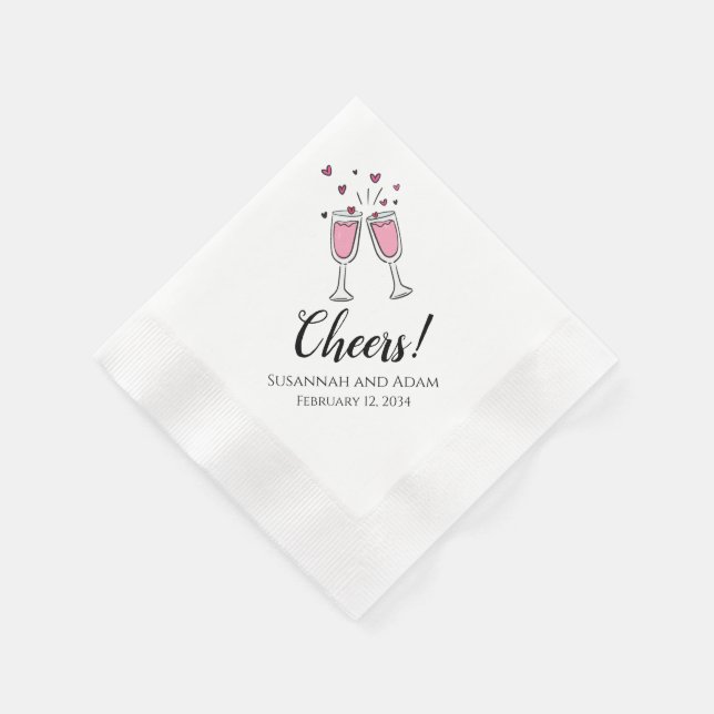 Cheers Personalized Wedding Napkins with Hearts (Corner)