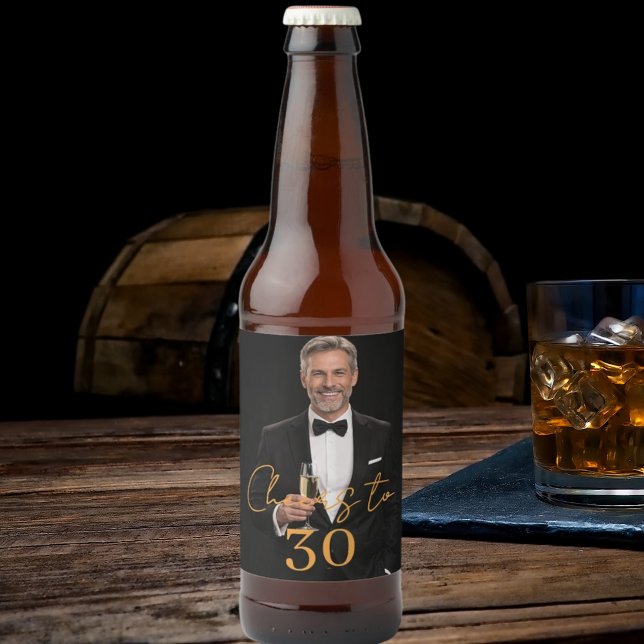 Cheers photo birthday party gold beer bottle label (Creator Uploaded)