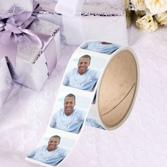 Cheers photo birthday party square sticker (Creator Uploaded)