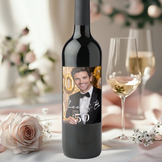 Cheers photo birthday party wine label (Creator Uploaded)